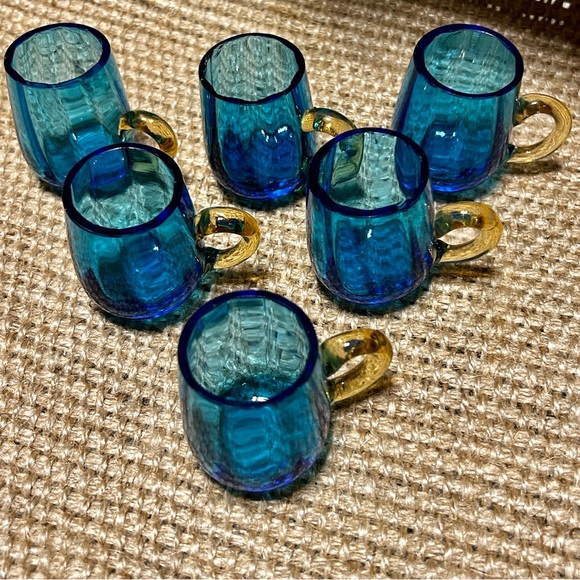 Miniature Rare Vintage Blue Manganese Glass Mugs (set of 6) - Picture 2 of 7